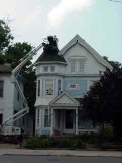 Distance view of stripping the turret